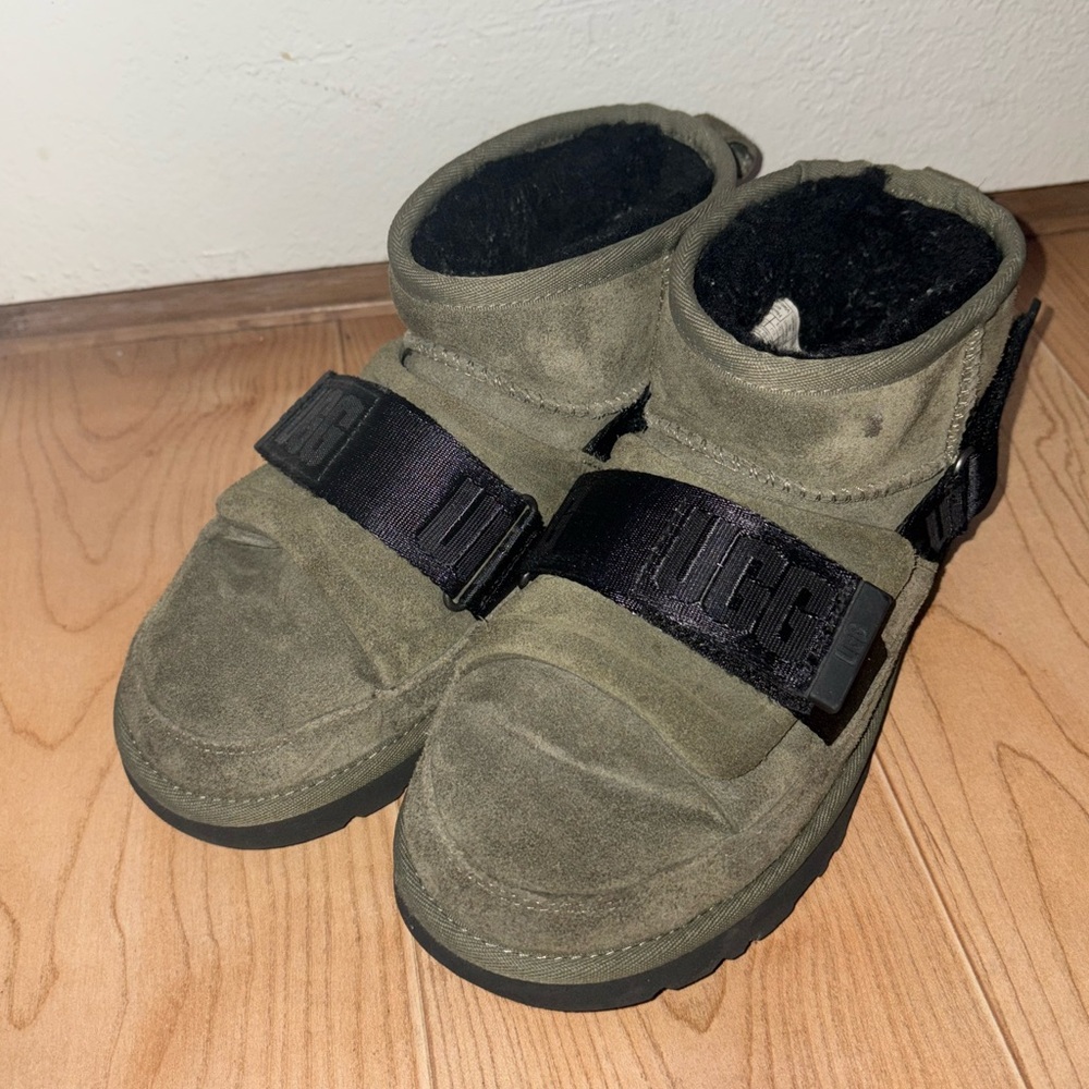 Ugg Olive Green Suede Boots with Black Straps